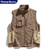 Shark日系工装 无袖 马甲男夏季 Wassup 户外外搭薄款 摄影坎肩背心女