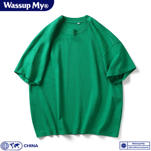WASSUP MY美式重磅纯棉短袖T恤男女同款夏季宽松oversize圆领上衣