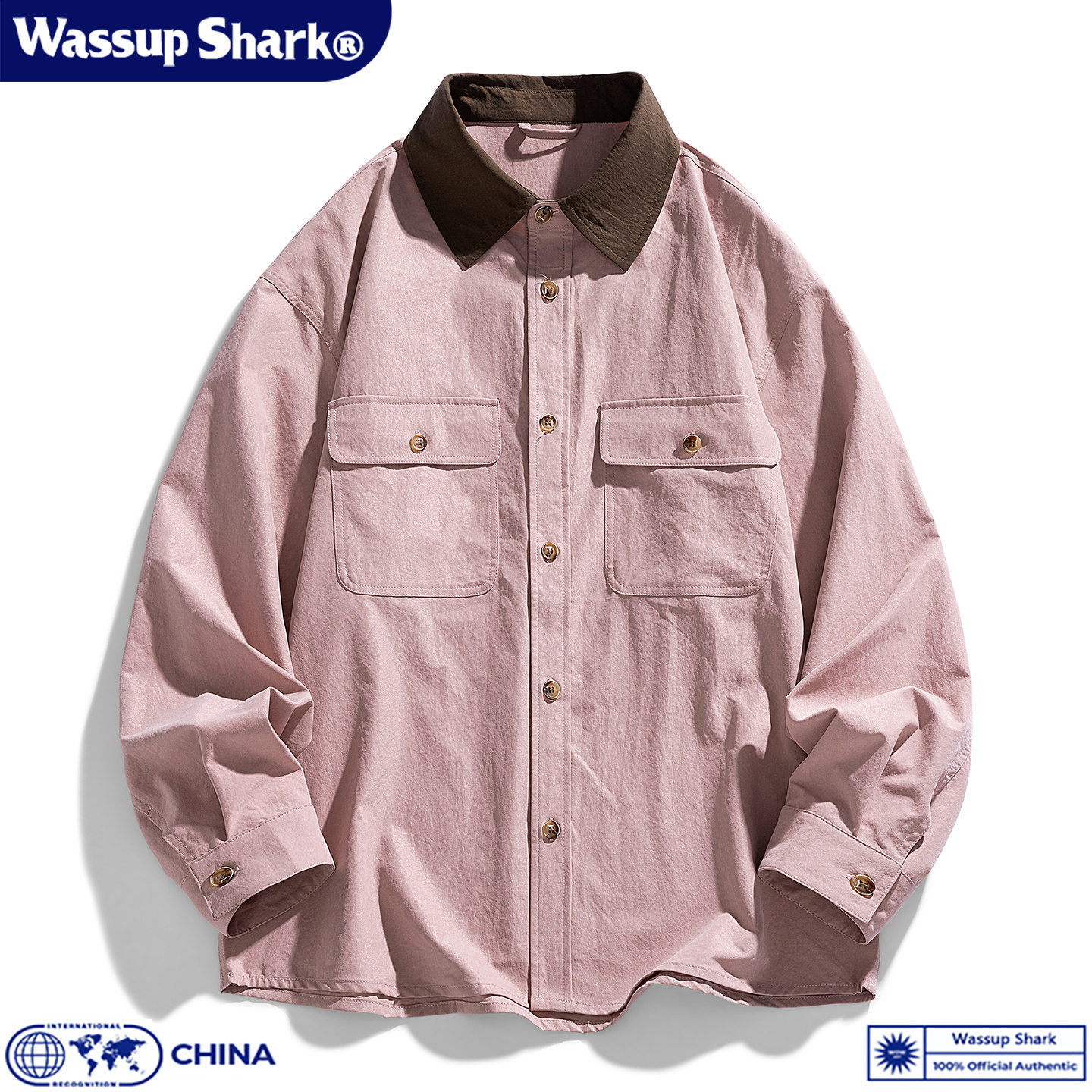 Wassup Shark美式复古翻领撞色工装衬衫男春秋季潮牌宽松