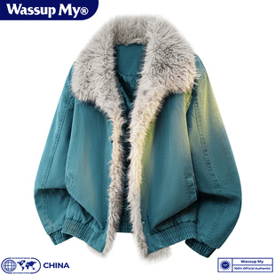 Wassup My座山雕毛领纯棉夹克男女秋冬加厚保暖工装棉服外套潮流