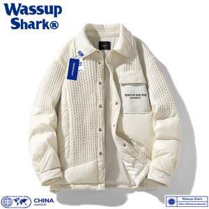 Wassup Shark设计感轻薄羽绒服男冬季新款麦穗纹理冬装衬衫外套潮