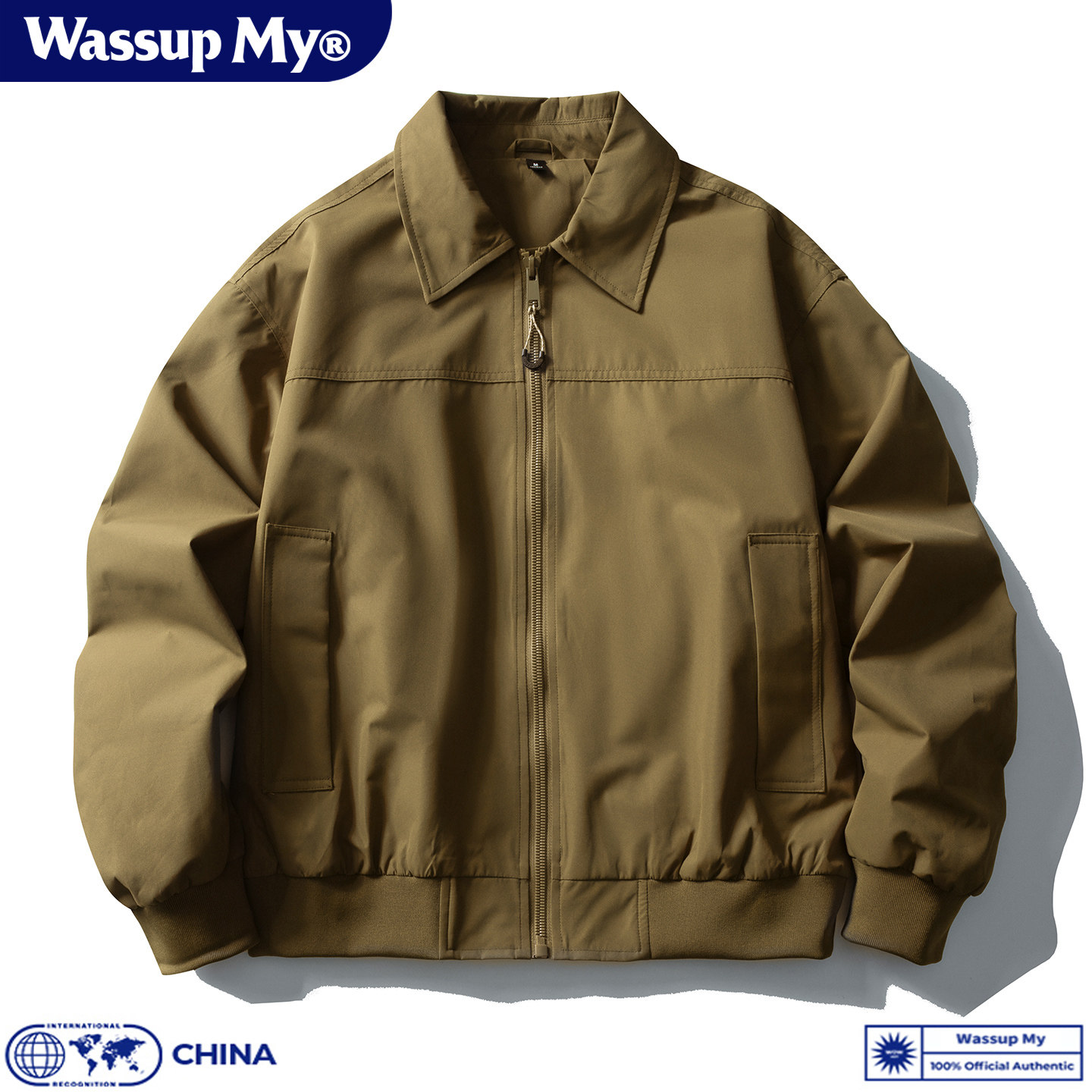 Wassup My美式复古简约纯色翻领飞行夹克男宽松休闲百搭外套潮牌