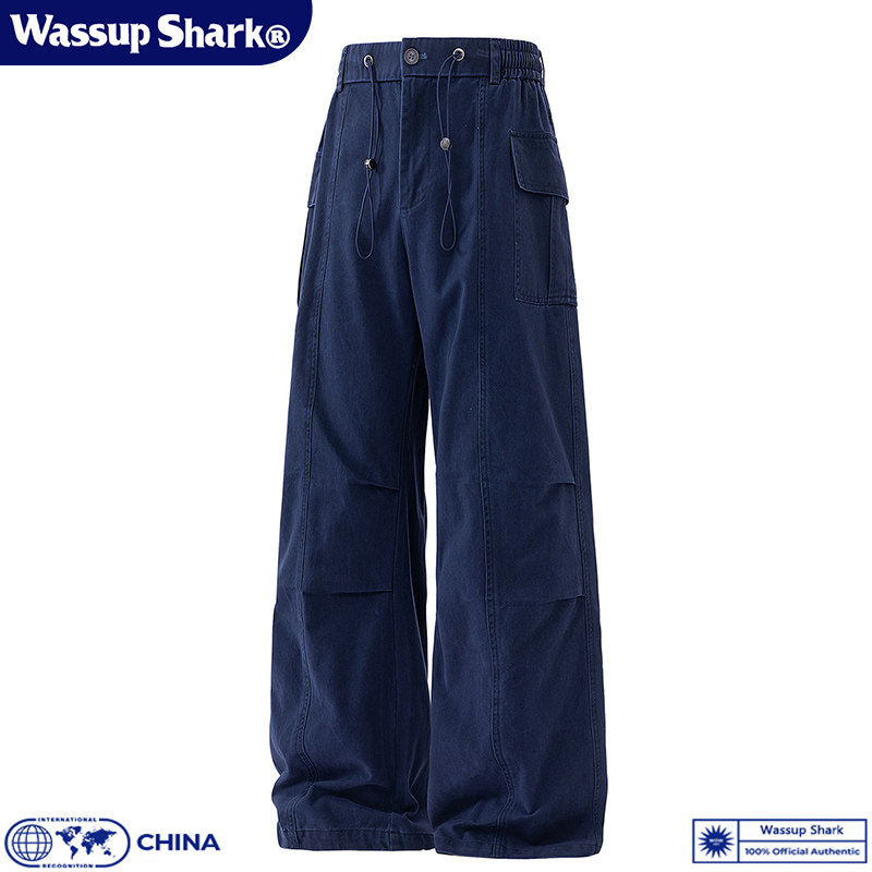 Wassup Shark美式复古直筒工装裤男女春秋新款纯棉水洗宽松休闲裤
