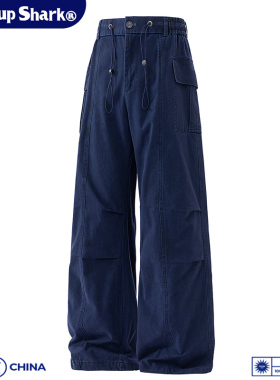 Wassup Shark美式复古直筒工装裤男女春秋新款纯棉水洗宽松休闲裤