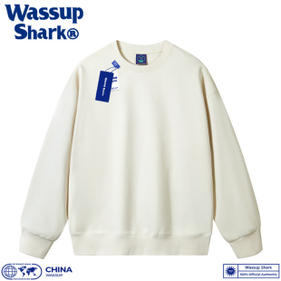 上衣 Wassup Shark美式 重磅圆领卫衣男女情侣秋冬季 加绒宽松棉长袖