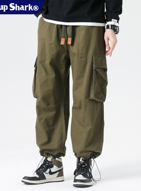 Wassup Shark日系cityboy工装裤男士复古纯棉大口袋直筒休闲长裤