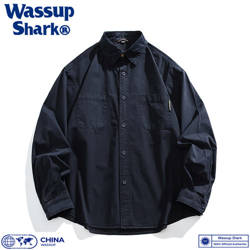 潮牌翻领纯棉长袖工装衬衫外套男