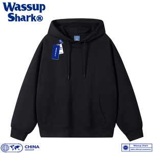Wassup Shark美式重磅连帽卫衣男女情侣秋冬季加绒宽松棉长袖上衣