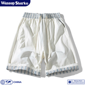 Shark美式 撞色拼接短裤 男夏季 Wassup 潮牌休闲宽松纯棉运动五分裤