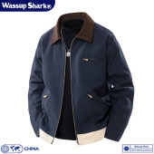 撞色翻领夹克男春秋季 复古工装 潮牌休闲宽松外套 Shark美式 Wassup