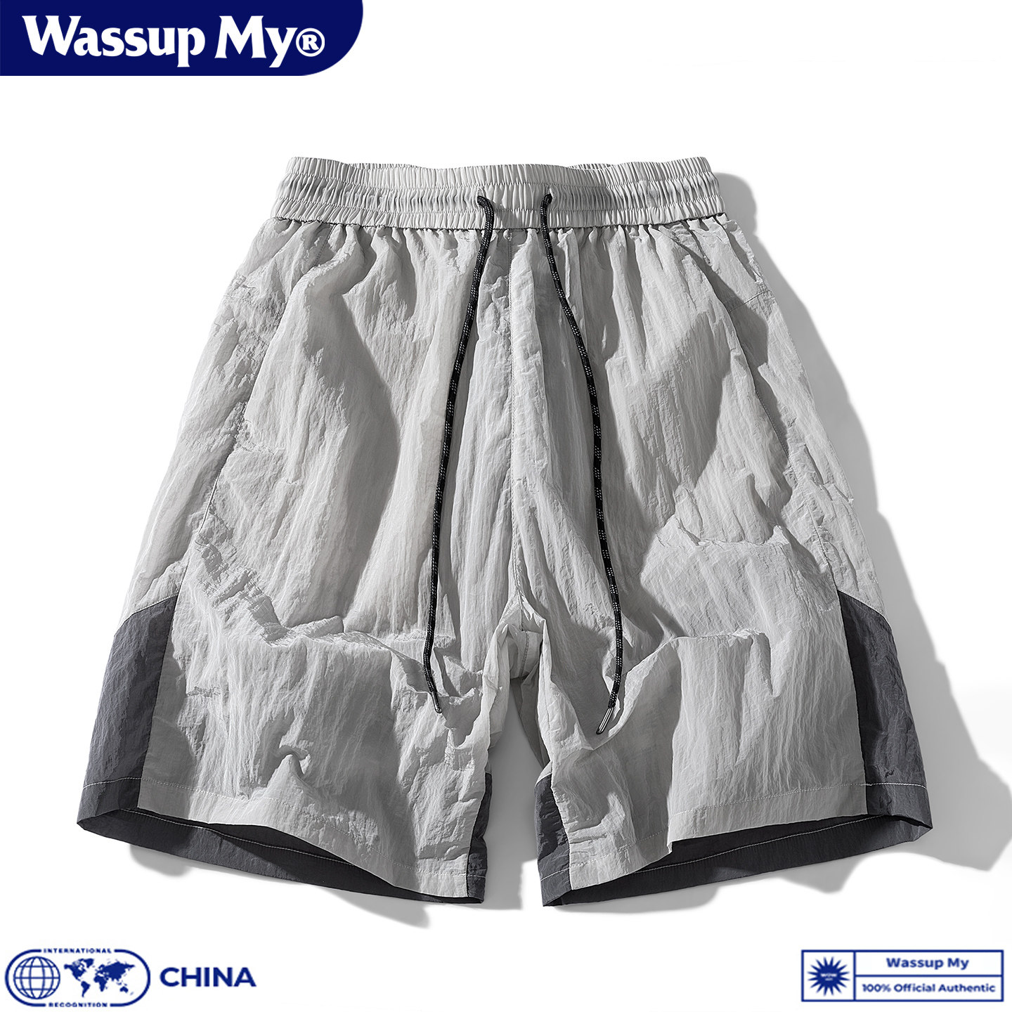 WASSUP MY撞色冰丝速干短裤男夏季薄款休闲宽松百搭运动五分裤潮