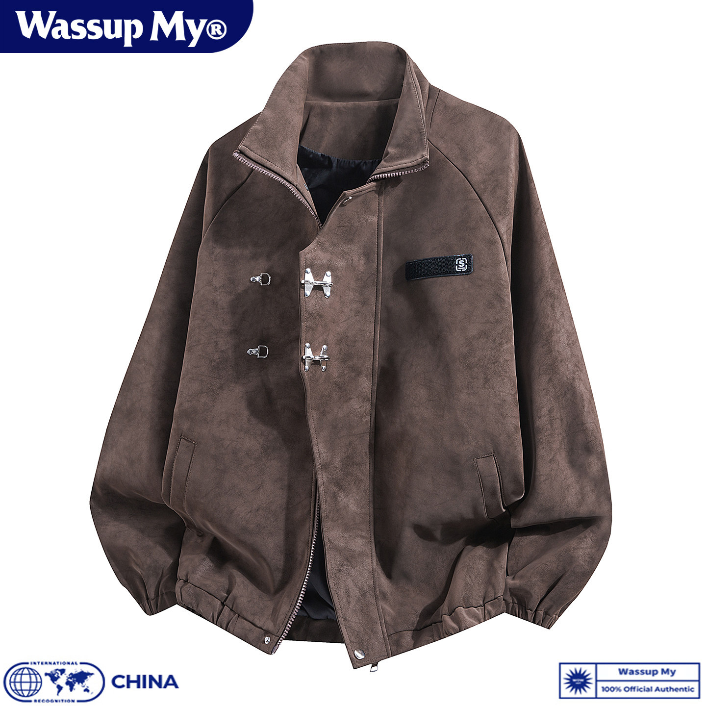 WASSUP MY美式复古立领机车服皮衣外套男女秋冬加棉夹克上衣潮流