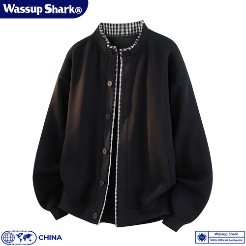 美式休闲格子假两件开衫夹克男