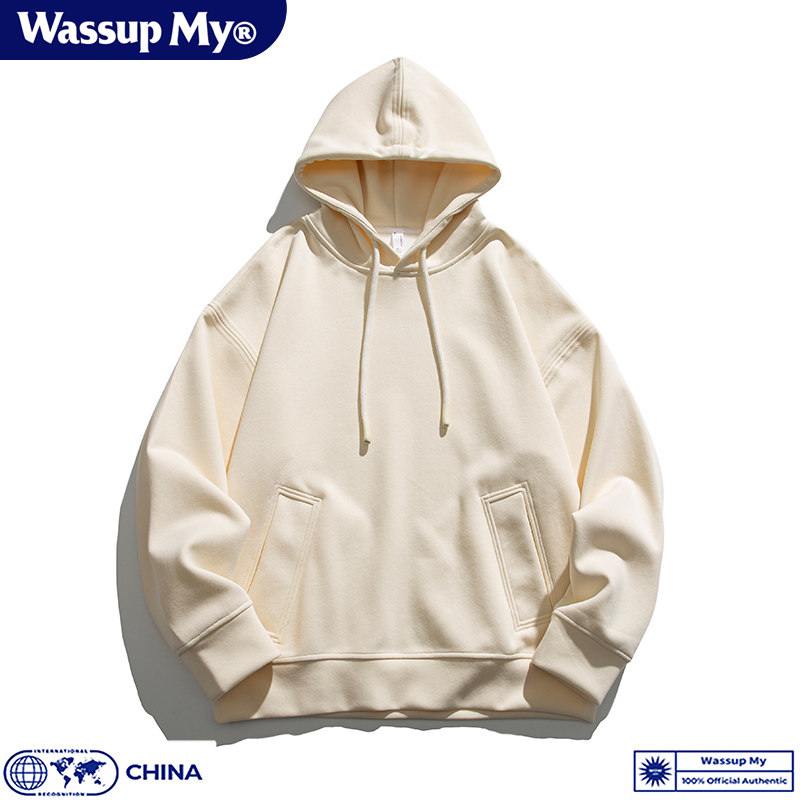 潮牌简约加绒纯色连帽卫衣男女款