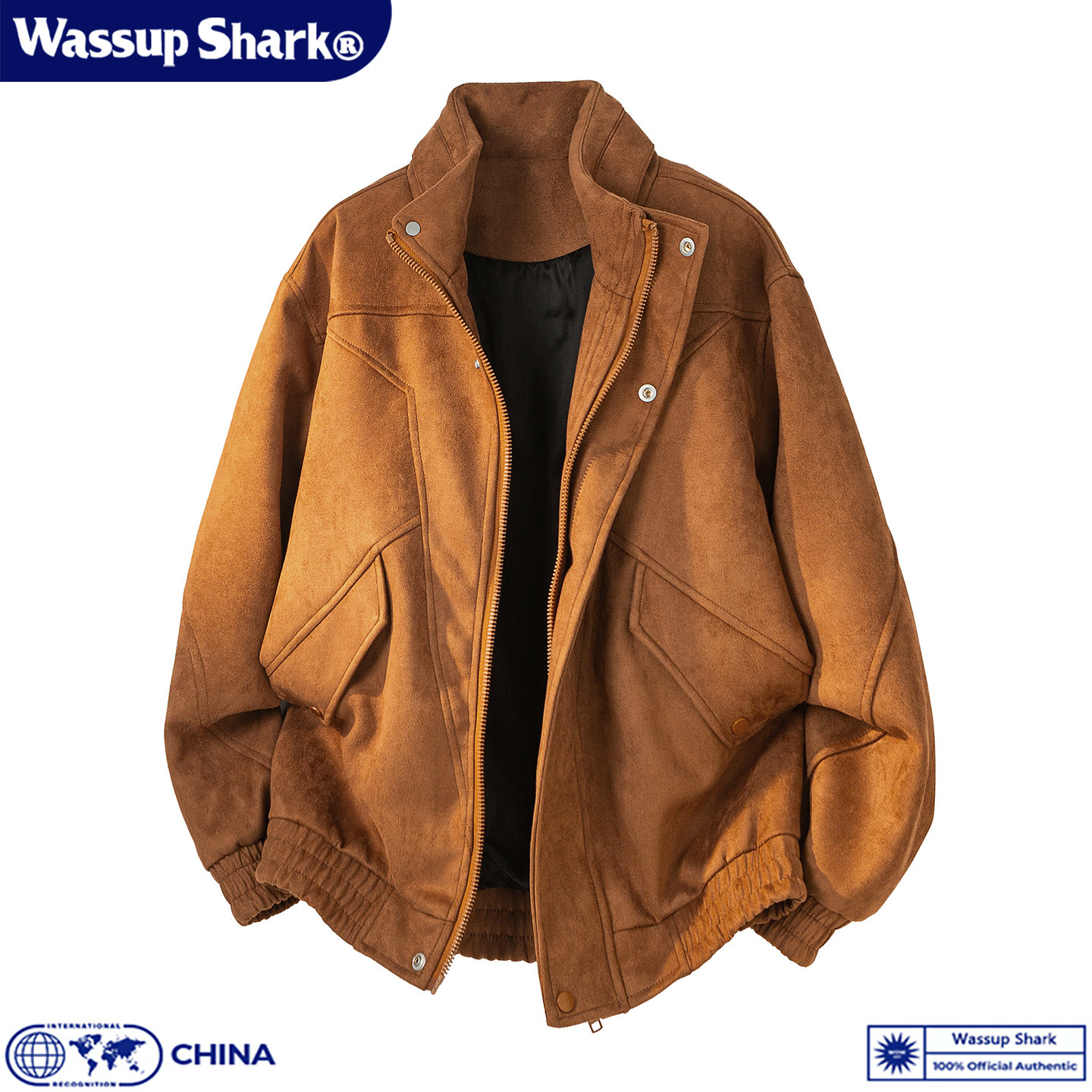 WASSUP SHARK美式复古立领麂皮工装夹克男款春秋潮牌休闲宽松外套,男装,夹克,淘宝优惠券,粉丝福利购,淘宝优惠卷