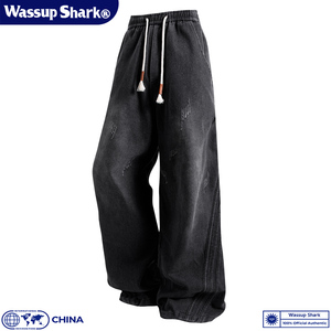 Wassup Shark水洗直筒阔腿牛仔裤男款秋季美式休闲宽松痞帅长裤潮