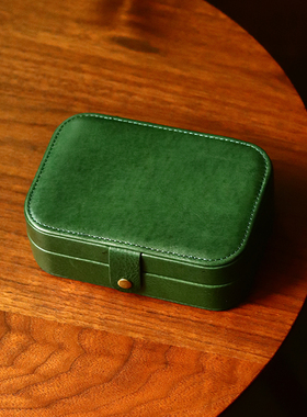 高级感植鞣牛皮复古简约旅行便携多功能真皮大容量耳钉首饰盒文艺