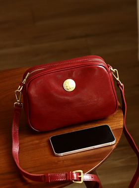 peshawar | 头层牛皮红色复古单肩包女士真皮植鞣皮手工斜挎包小