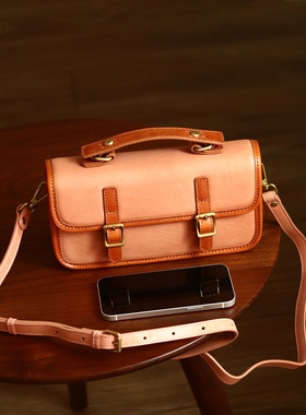 peshawar | 植鞣牛皮拼色手工复古女包小众设计真皮小方包手机包