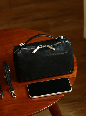peshawar | 头层牛皮植鞣皮春款黑色小包包女士真皮迷你小挎包