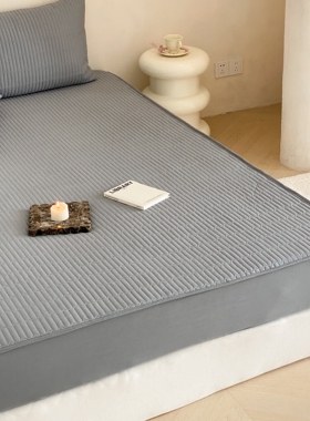 纯色全棉绗缝夹棉床笠2m大床可机洗纯棉床罩防滑席梦思床垫保护套