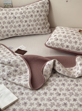 韩式双面纯棉砂洗床盖可机洗两面全棉绗缝夹棉防滑床单榻榻米垫