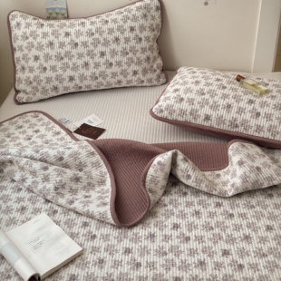 韩式双面纯棉砂洗床盖可机洗两面全棉绗缝夹棉防滑床单榻榻米垫