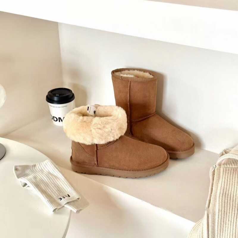 羊皮毛一体桑坡村中筒雪地靴冬季