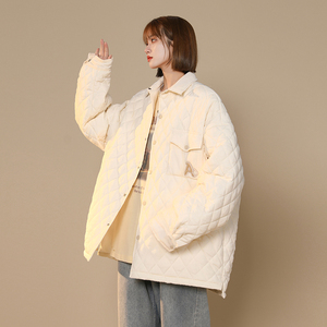 秋冬潮流菱形格纹宽松情侣中性休闲棉服外套1003W201P95图片