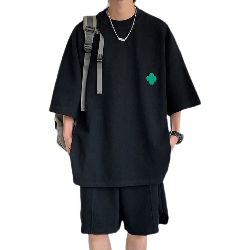 2024夏装8中性风短袖T恤两件套男女同款运动套装1003TZ05P78,男装休闲套装,星座1003