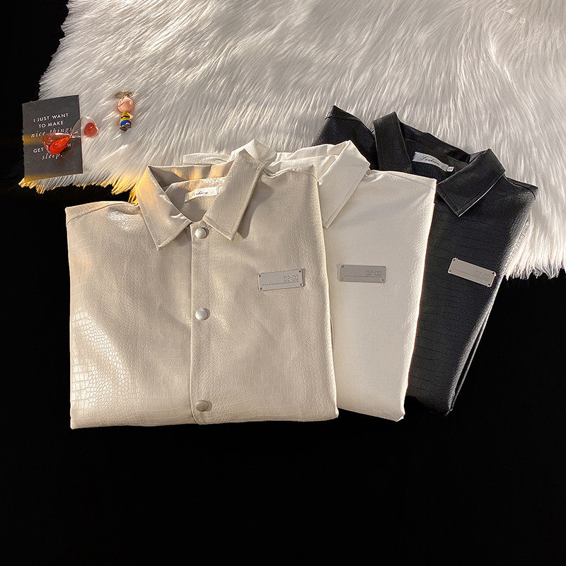 潮流鳄鱼纹质感宽松单排扣休闲夹克皮衣1003JK18P95,男装夹克,星座1003