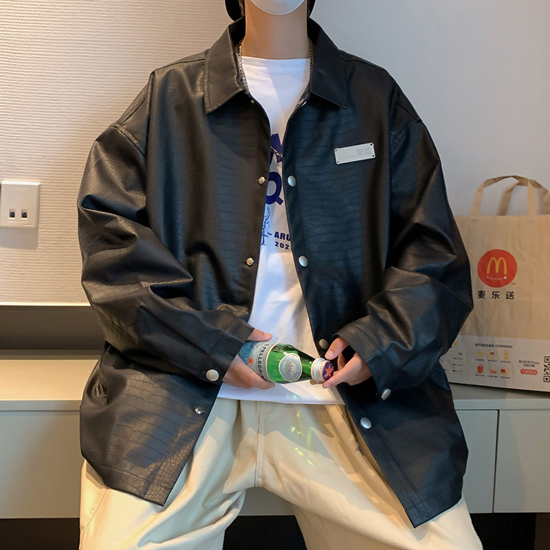 秋冬质感鳄鱼纹翻领宽松皮衣夹克外套 后期可加棉 1003JK18P95图片
