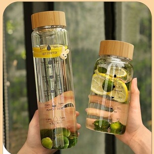 大容量竹盖水杯高颜值泡茶玻璃杯男士女便携耐热防爆耐高温杯子