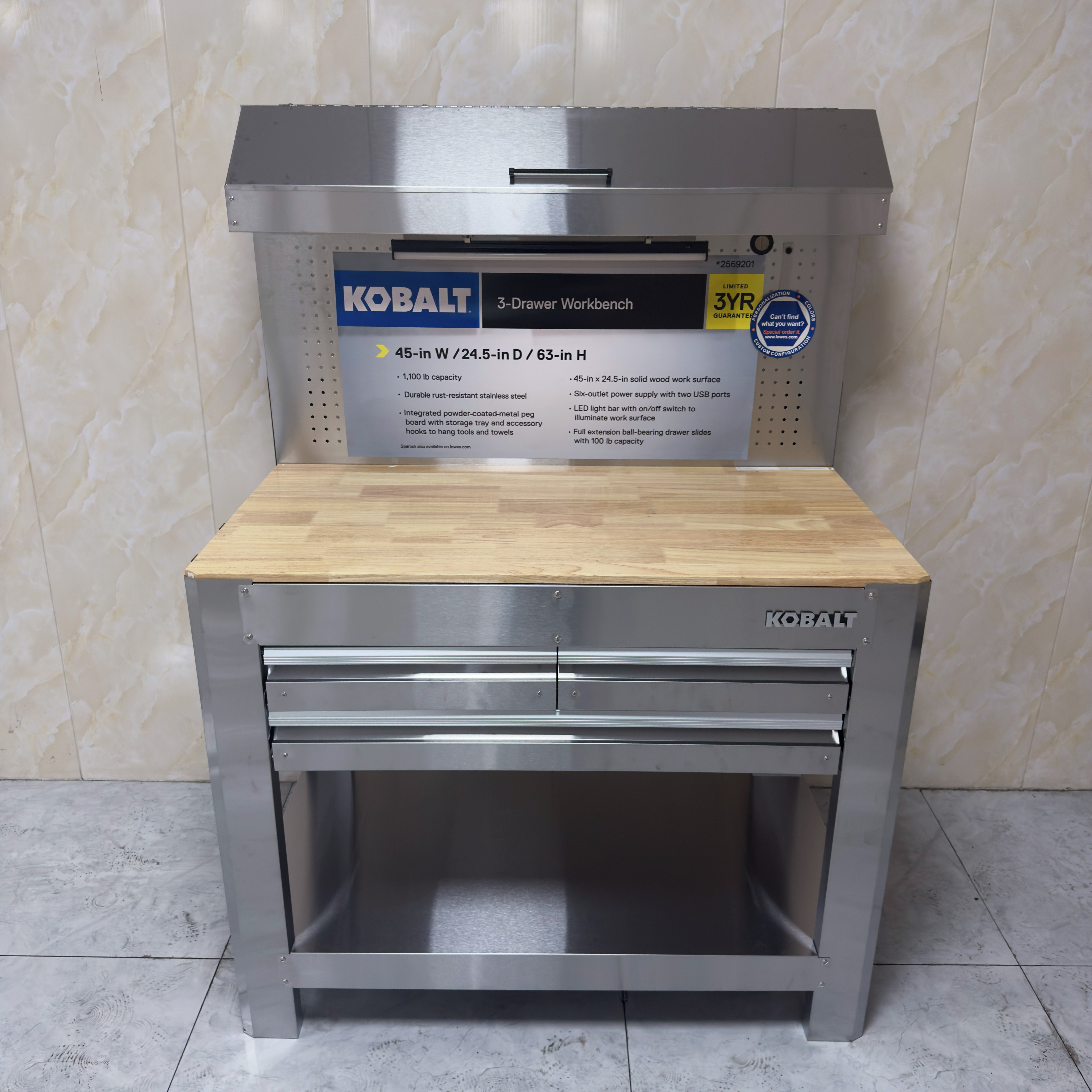 美国KOBALT考博特不锈钢工作台维修工作台工具收纳桌家用工具桌子