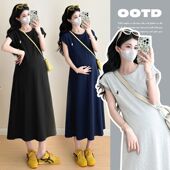 宽松大码 小马刺绣孕妇休闲T恤连衣裙夏季 显瘦短袖 韩版 长裙子 新款