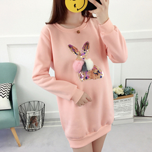 Áo bà bầu size lớn áo khoác mùa thu 2018 mới dài phần rộng cộng với áo len dày mùa đông nhung nữ đầm bầu công sở