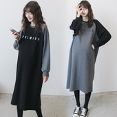 宽松大码 韩版 孕妇冬装 加绒辣妈时尚 孕妇秋装 连衣裙长款 卫衣中长款