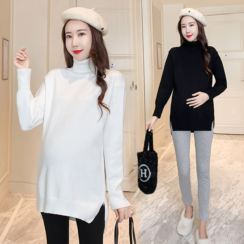 출산 가을 겨울 바닥 셔츠 스트레치 니트 스웨터 봄 가을 이너 탑 짧은 단색 출산 스웨터 가을 겨울