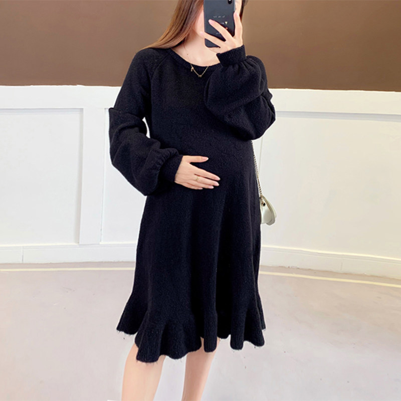 임부복 가을 니트 스웨터 가을 겨울 패셔너블 상의 스웨터 중간 기장의 트렌디한 핫맘과 팻MM 겨울 스웨터