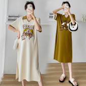 套装 新款 时尚 上衣2024夏季 显瘦t恤连衣裙夏天长裙子 大码 孕妇夏装