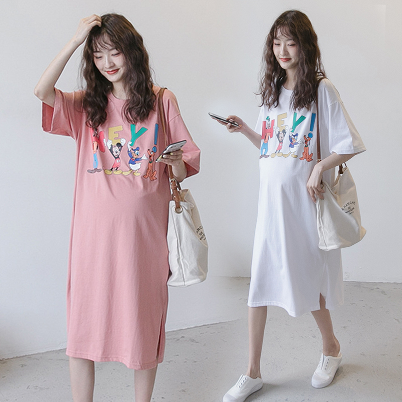时尚新款孕妇夏装连衣裙纯棉上衣短袖夏天裙子胖mm夏季T恤长裙潮