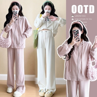 洋气孕妇装 韩版 秋装 新款 宽松拉链连帽卫衣孕妇秋冬两件套 套装 时尚
