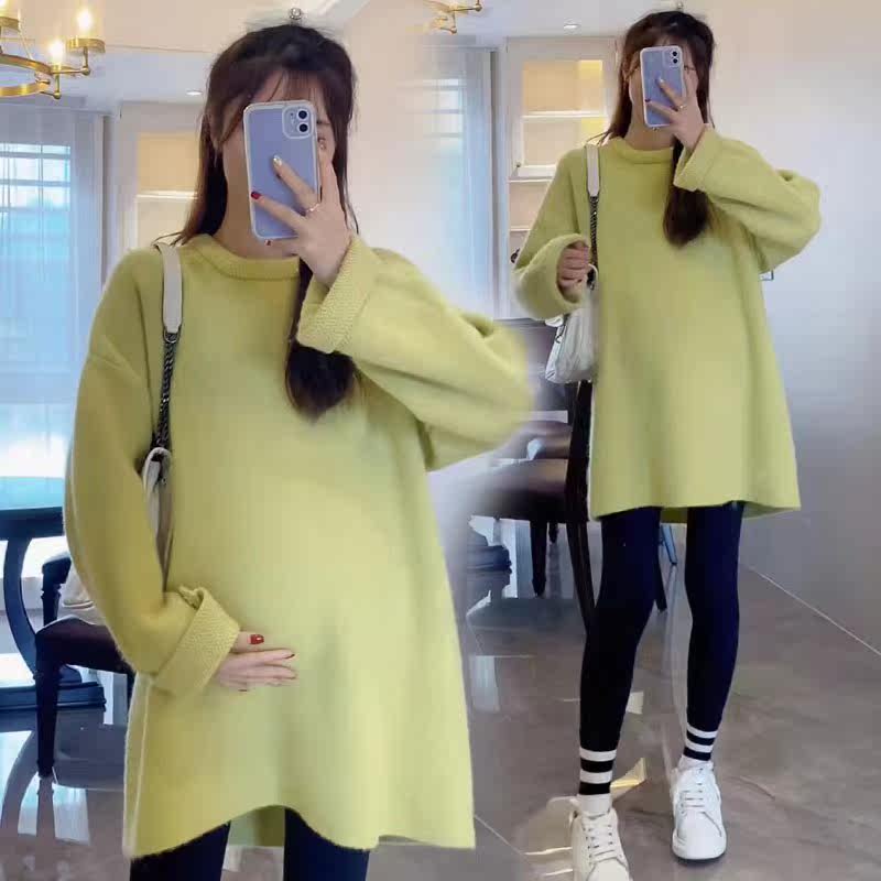 새해를 맞이한 새 옷 부드럽고 밀랍인 임산부 스웨터 가을 겨울 한국 패션 핫맘 레드 두꺼워진 루즈한 대형 니트 스커트