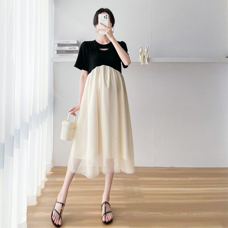 PREGNANT WOMEN SUMMER DRESS 2024 NEW PLUS SIZE SLIM SUMMER LONG SKIRT PREGNANT MOTHER SPLICING LOOSE SKIRT SUMMER