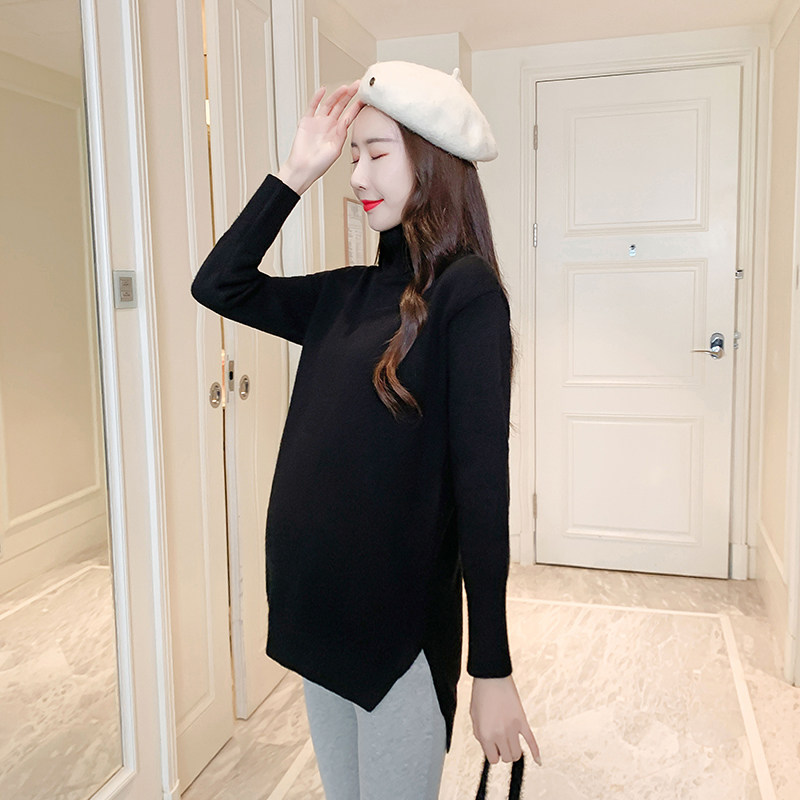 출산 가을 겨울 바닥 셔츠 스트레치 니트 스웨터 봄 가을 이너 탑 짧은 단색 출산 스웨터 가을 겨울