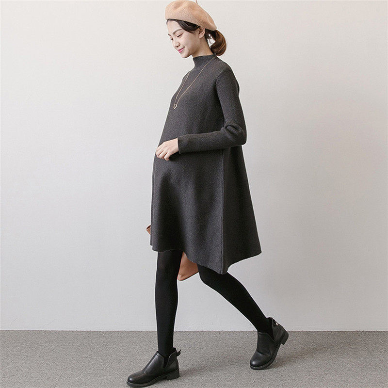 출산 가을 드레스 터틀넥 스웨터 가을 겨울 겉옷 중간 길이 풀오버 두꺼운 중간 길이 바닥 스커트