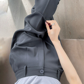 灰色冰丝西装 小个子九分雪纺裤 裤 高腰垂感休闲哈伦烟管裤 女秋薄款