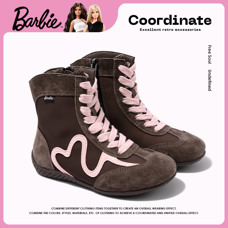芭比童鞋女童靴子2025新款秋冬加绒二棉鞋儿童短靴拳击鞋运动皮靴