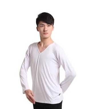 红舞鞋长袖滚边V领上衣男舞蹈黑色白色拉丁舞服T恤服练功服35331