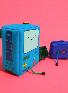 正版BMO探险活宝斜挎包单肩包哔莫游戏包防水卡通PU绿